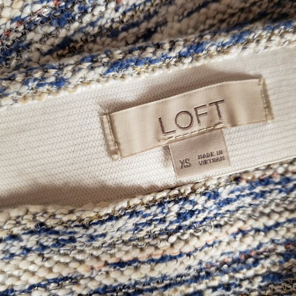 Loft XS Blue Cream Tweed Boucle Flippy Swing Pocket Skirt Pull On - Picture 7 of 7